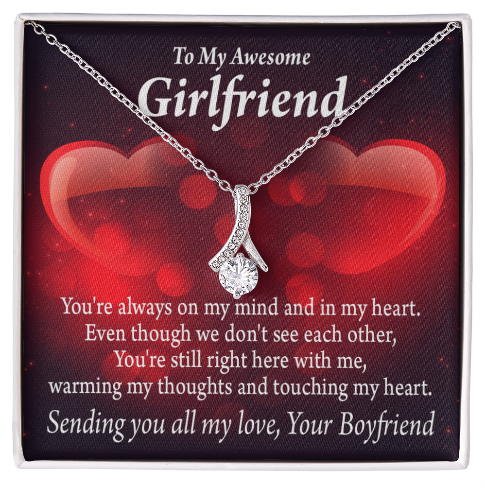 To My Girlfriend Always Warm My Thoughts Alluring Ribbon Necklace Message Card-Express Your Love Gifts