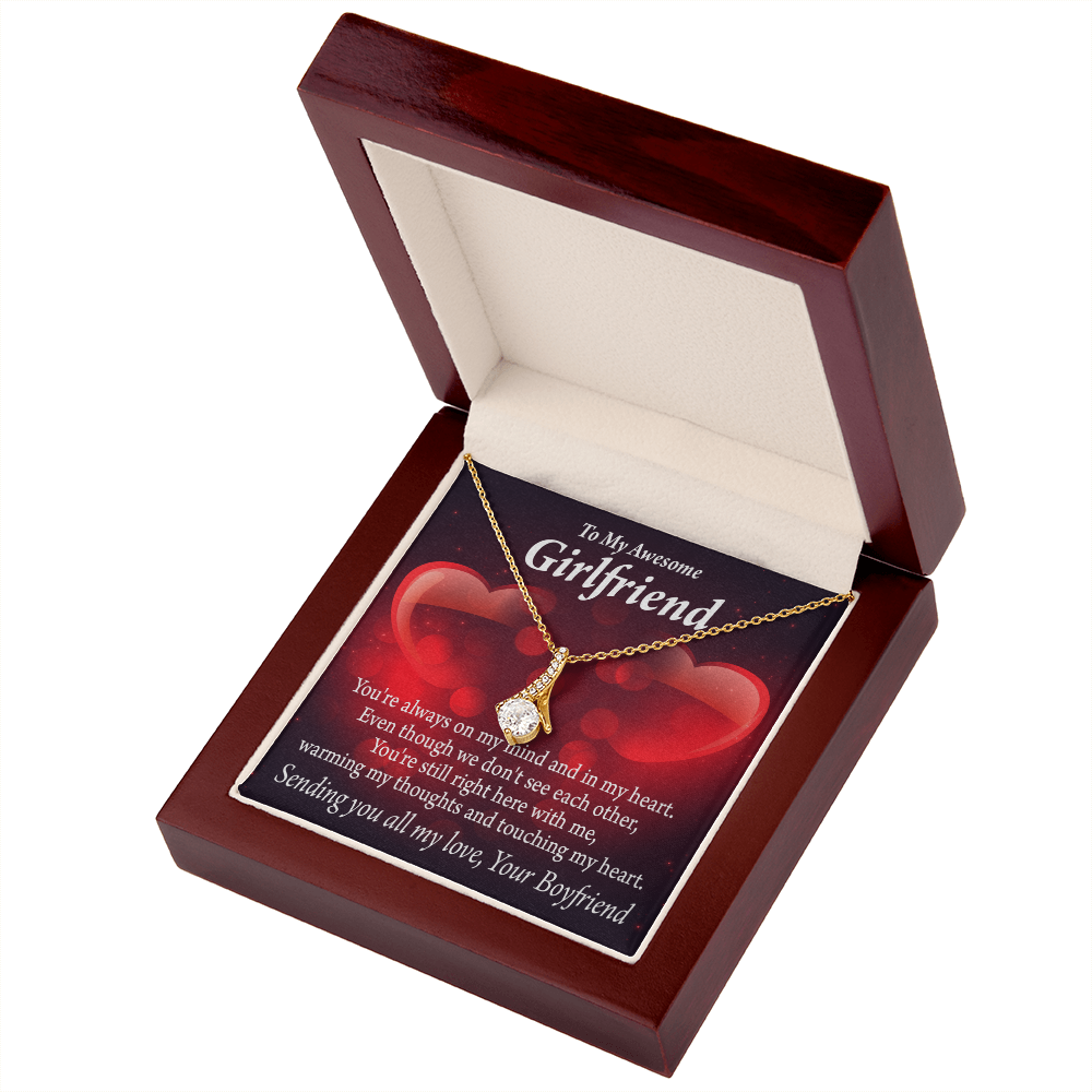 To My Girlfriend Always Warm My Thoughts Alluring Ribbon Necklace Message Card-Express Your Love Gifts