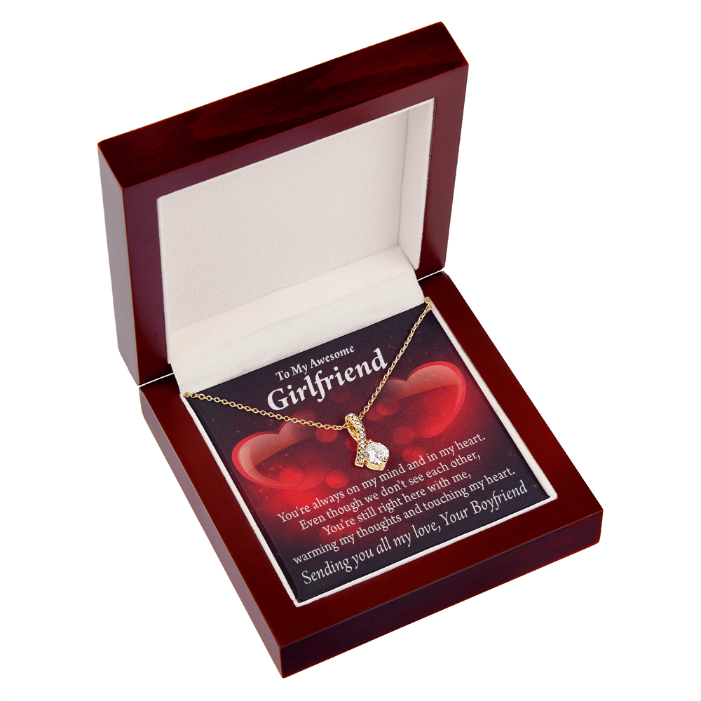 To My Girlfriend Always Warm My Thoughts Alluring Ribbon Necklace Message Card-Express Your Love Gifts