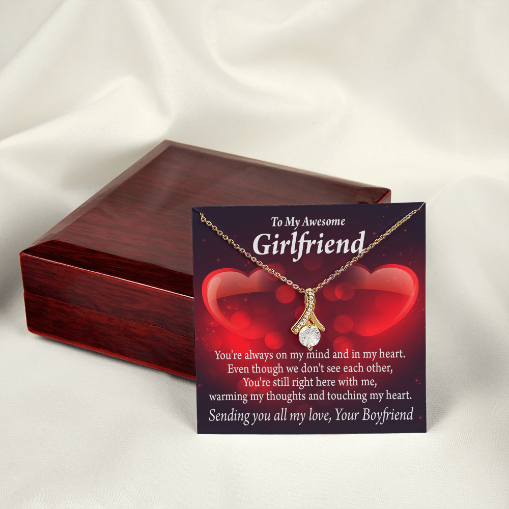 To My Girlfriend Always Warm My Thoughts Alluring Ribbon Necklace Message Card-Express Your Love Gifts