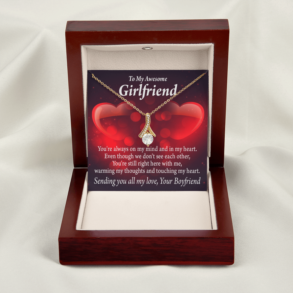 To My Girlfriend Always Warm My Thoughts Alluring Ribbon Necklace Message Card-Express Your Love Gifts