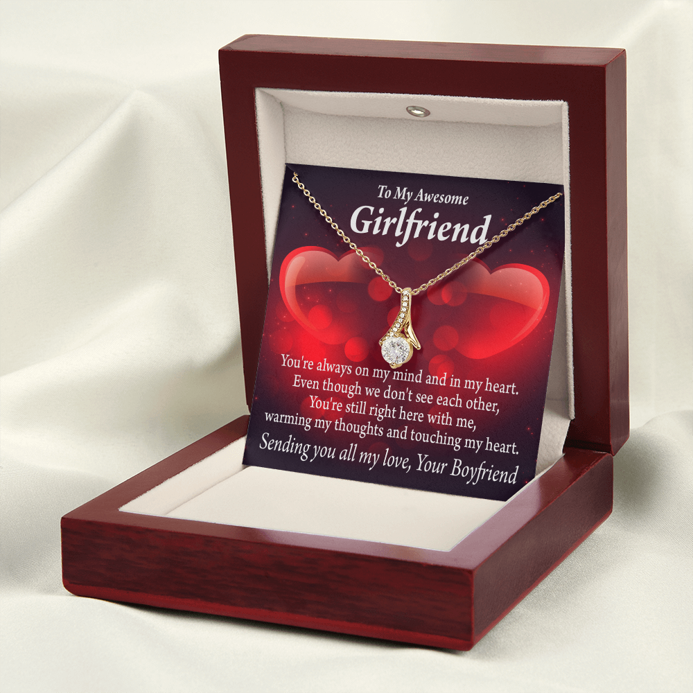 To My Girlfriend Always Warm My Thoughts Alluring Ribbon Necklace Message Card-Express Your Love Gifts