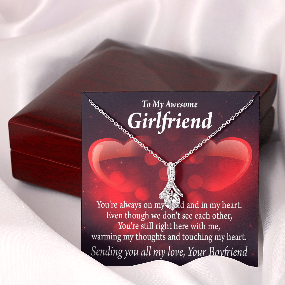 To My Girlfriend Always Warm My Thoughts Alluring Ribbon Necklace Message Card-Express Your Love Gifts