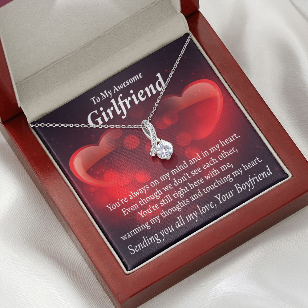 To My Girlfriend Always Warm My Thoughts Alluring Ribbon Necklace Message Card-Express Your Love Gifts