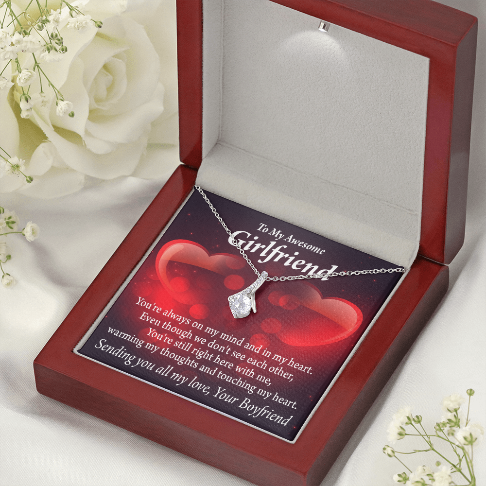 To My Girlfriend Always Warm My Thoughts Alluring Ribbon Necklace Message Card-Express Your Love Gifts