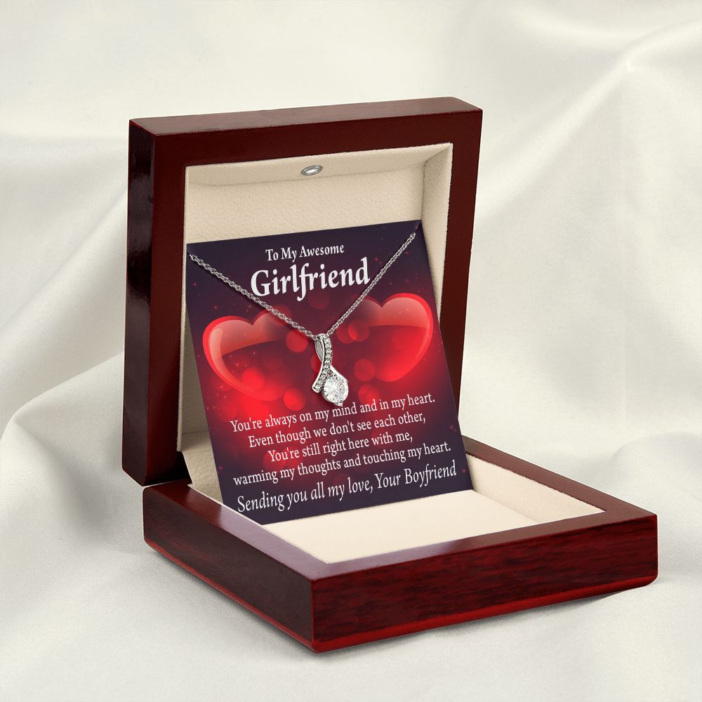 To My Girlfriend Always Warm My Thoughts Alluring Ribbon Necklace Message Card-Express Your Love Gifts