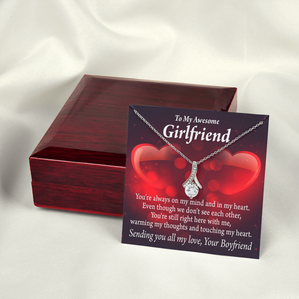 To My Girlfriend Always Warm My Thoughts Alluring Ribbon Necklace Message Card-Express Your Love Gifts