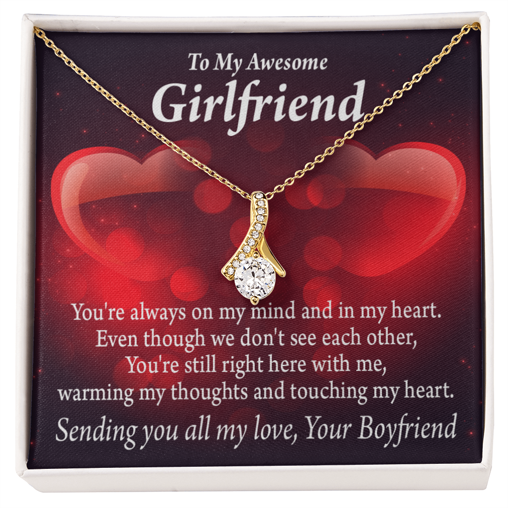 To My Girlfriend Always Warm My Thoughts Alluring Ribbon Necklace Message Card-Express Your Love Gifts