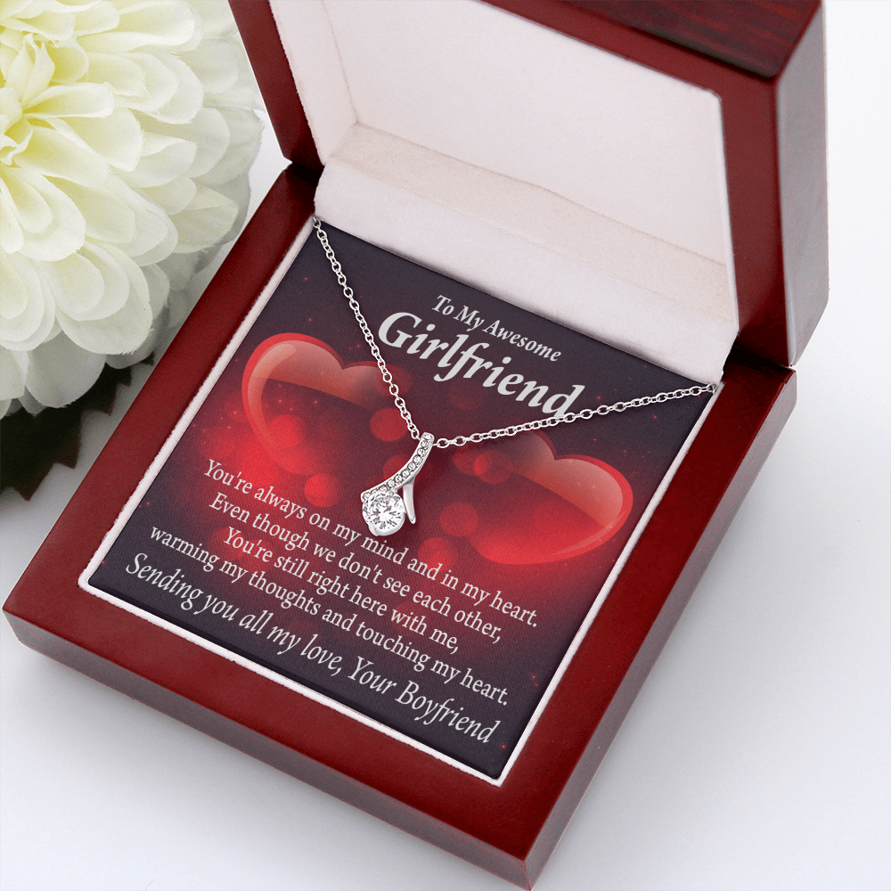 To My Girlfriend Always Warm My Thoughts Alluring Ribbon Necklace Message Card-Express Your Love Gifts