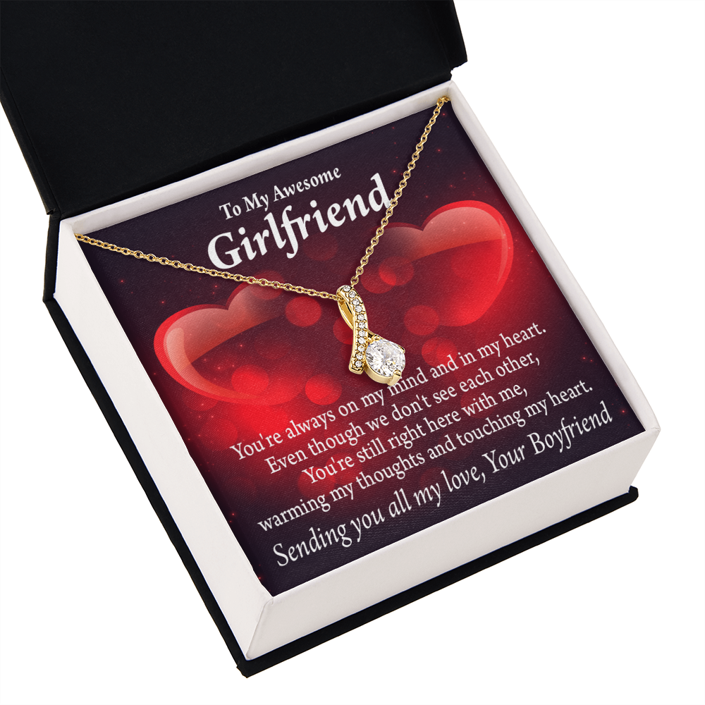 To My Girlfriend Always Warm My Thoughts Alluring Ribbon Necklace Message Card-Express Your Love Gifts