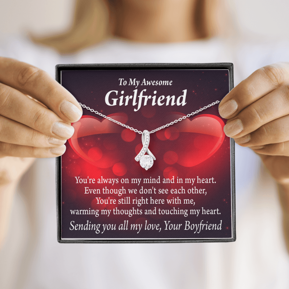 To My Girlfriend Always Warm My Thoughts Alluring Ribbon Necklace Message Card-Express Your Love Gifts