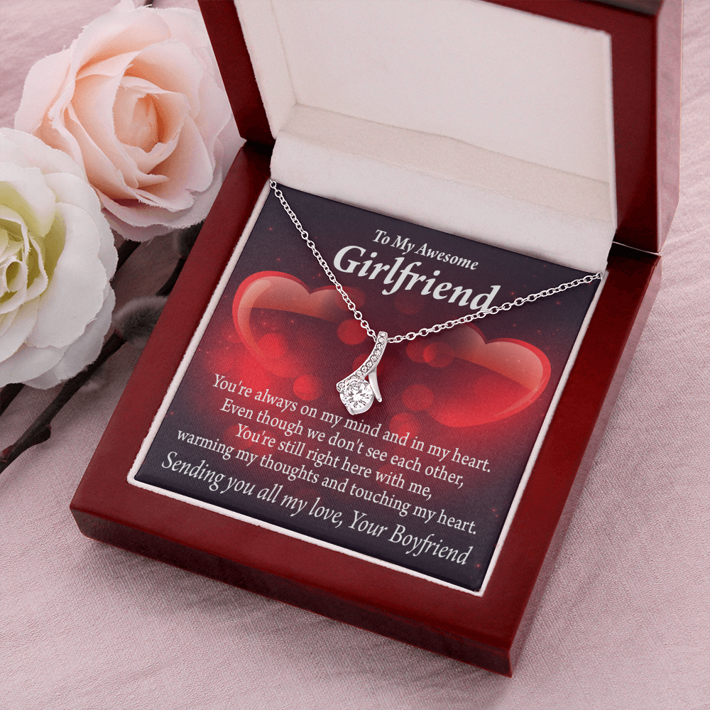 To My Girlfriend Always Warm My Thoughts Alluring Ribbon Necklace Message Card-Express Your Love Gifts