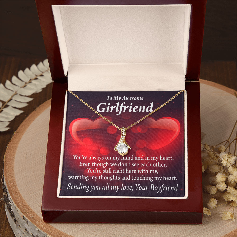 To My Girlfriend Always Warm My Thoughts Alluring Ribbon Necklace Message Card-Express Your Love Gifts