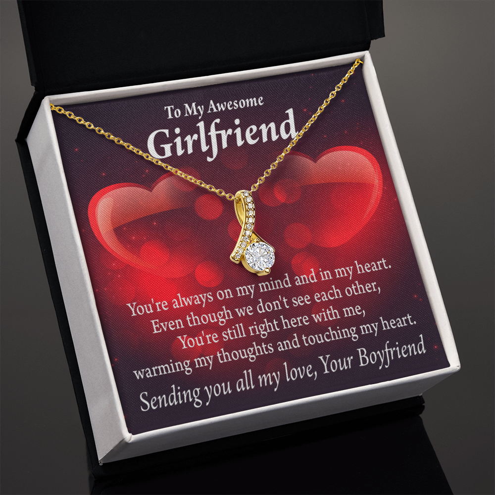To My Girlfriend Always Warm My Thoughts Alluring Ribbon Necklace Message Card-Express Your Love Gifts