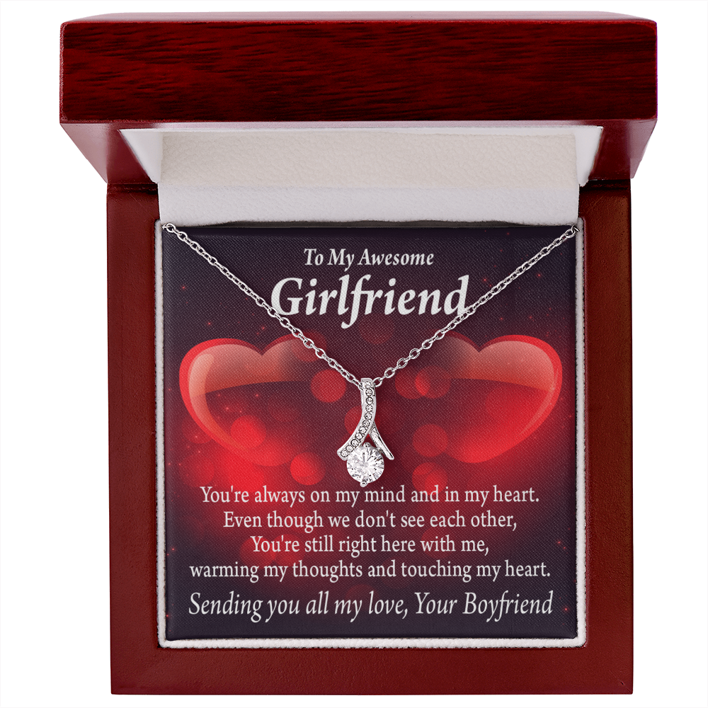 To My Girlfriend Always Warm My Thoughts Alluring Ribbon Necklace Message Card-Express Your Love Gifts