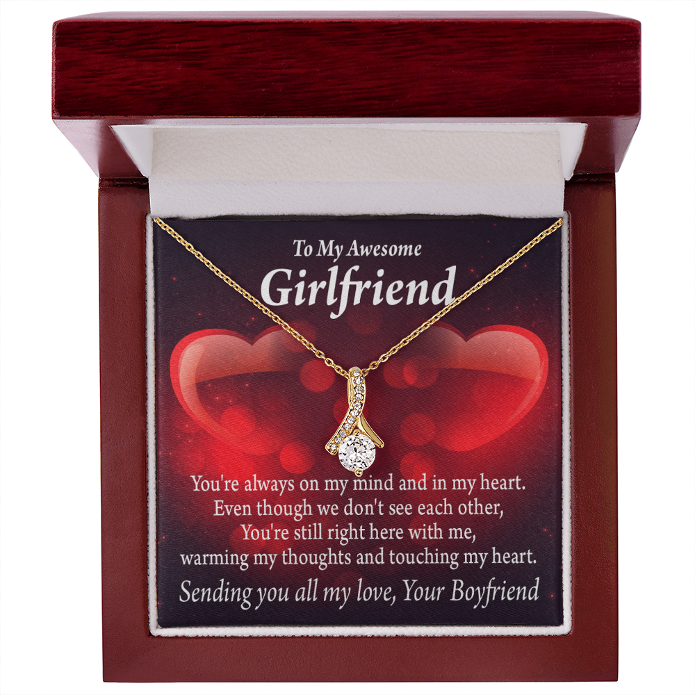 To My Girlfriend Always Warm My Thoughts Alluring Ribbon Necklace Message Card-Express Your Love Gifts