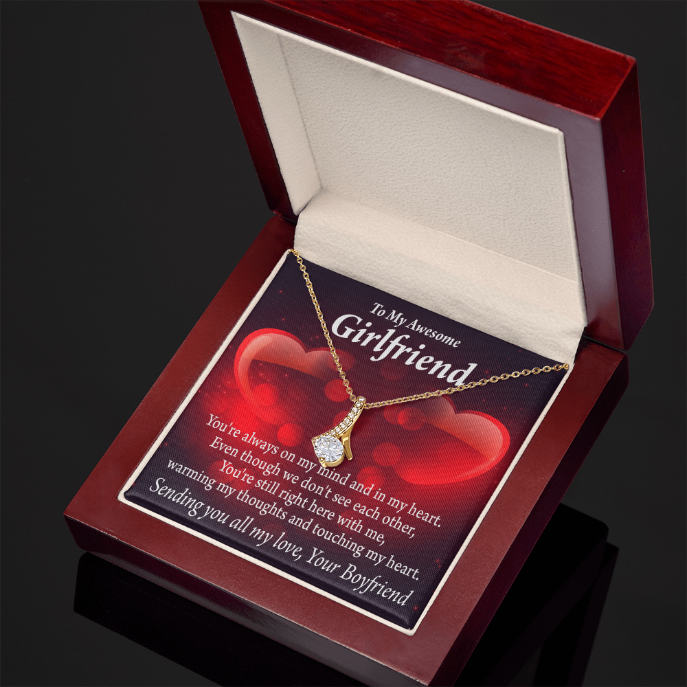 To My Girlfriend Always Warm My Thoughts Alluring Ribbon Necklace Message Card-Express Your Love Gifts