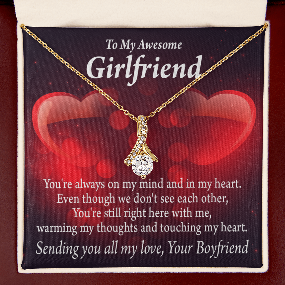 To My Girlfriend Always Warm My Thoughts Alluring Ribbon Necklace Message Card-Express Your Love Gifts