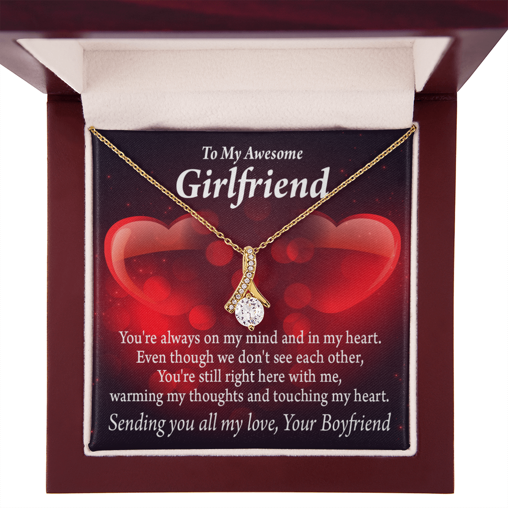 To My Girlfriend Always Warm My Thoughts Alluring Ribbon Necklace Message Card-Express Your Love Gifts