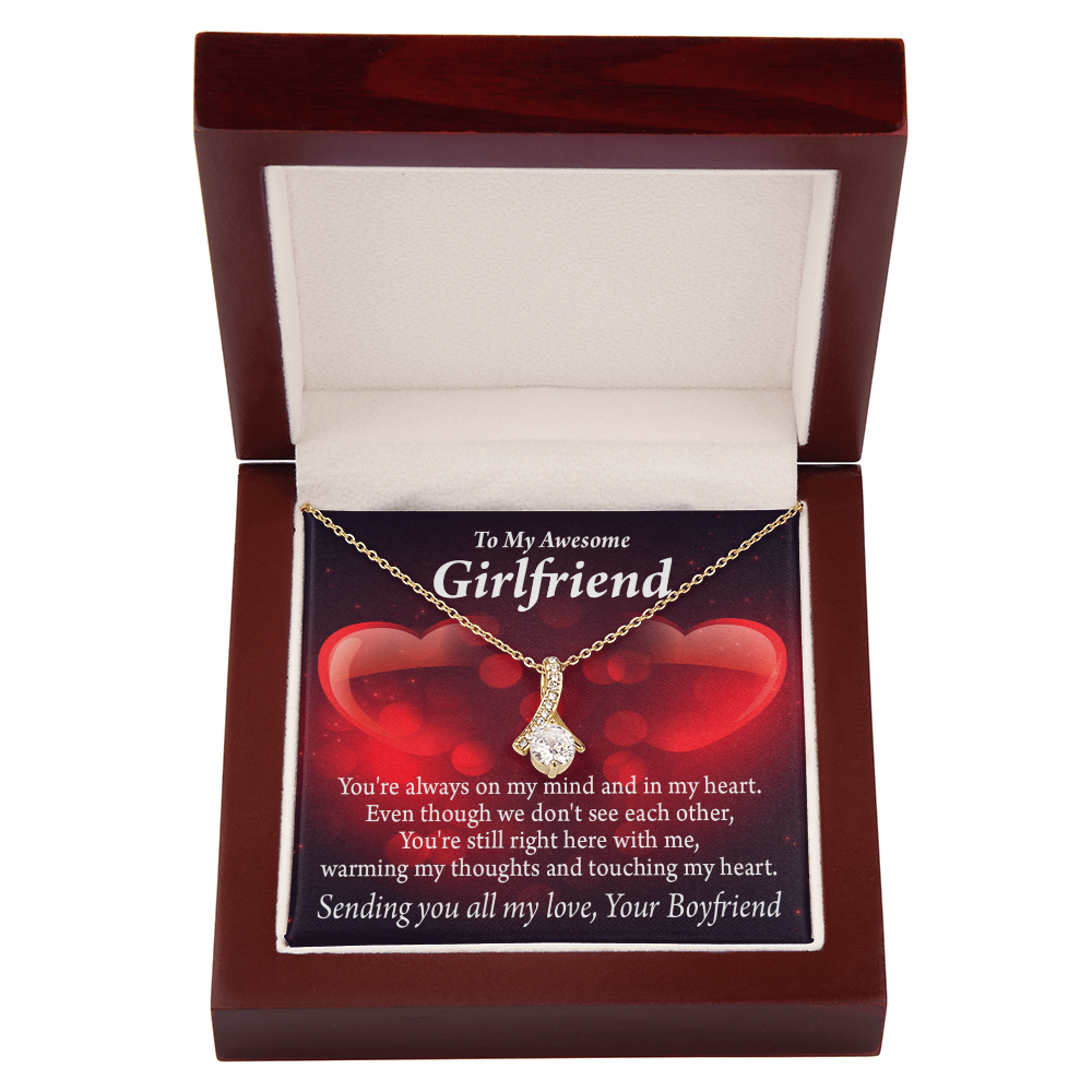 To My Girlfriend Always Warm My Thoughts Alluring Ribbon Necklace Message Card-Express Your Love Gifts