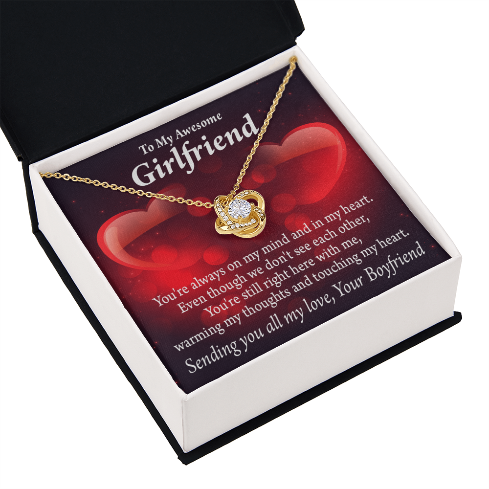 To My Girlfriend Always Warm My Thoughts Infinity Knot Necklace Message Card-Express Your Love Gifts