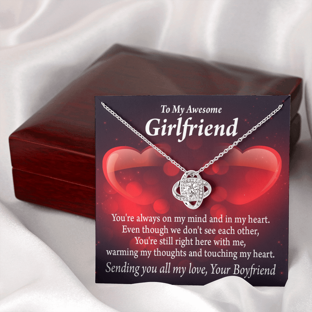 To My Girlfriend Always Warm My Thoughts Infinity Knot Necklace Message Card-Express Your Love Gifts
