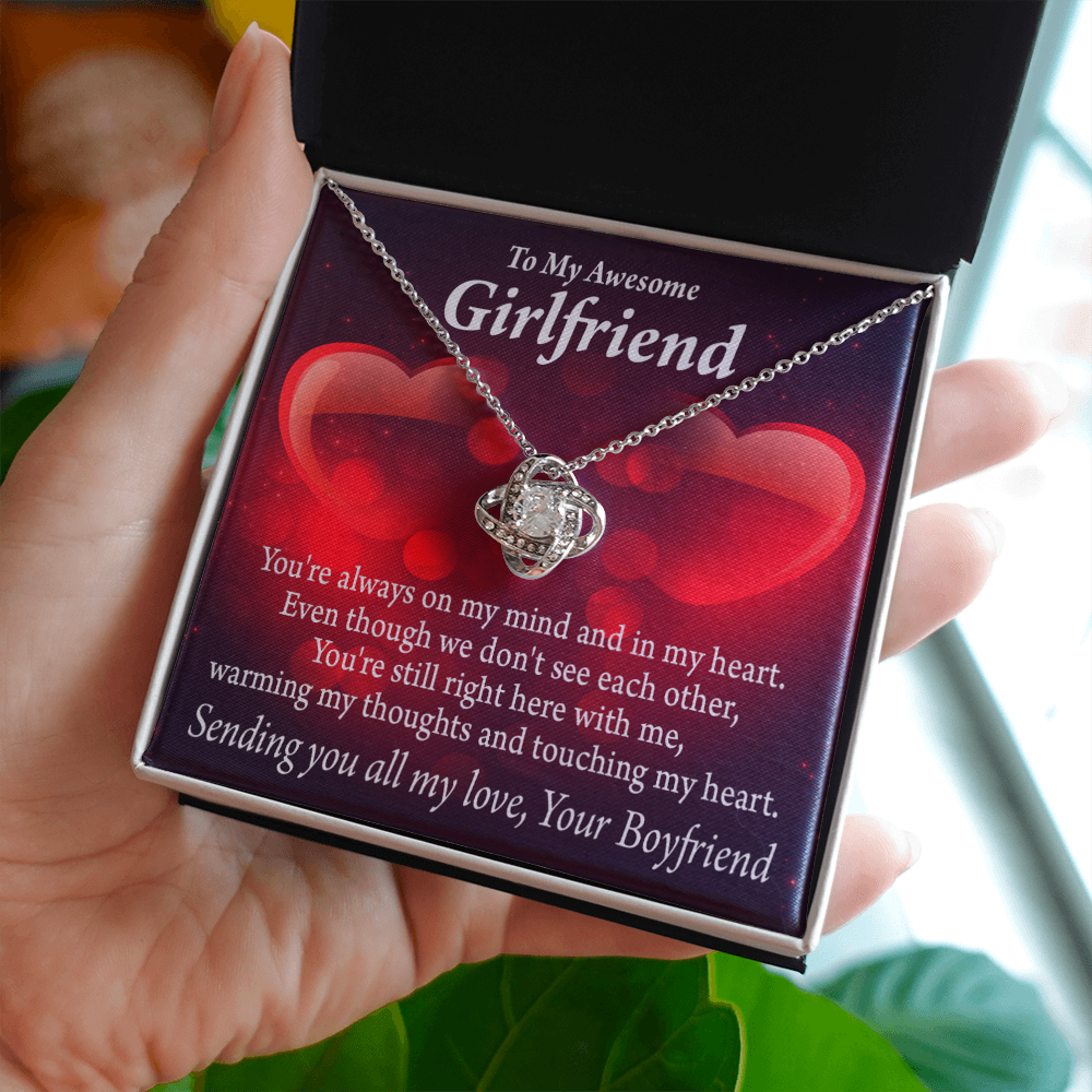 To My Girlfriend Always Warm My Thoughts Infinity Knot Necklace Message Card-Express Your Love Gifts