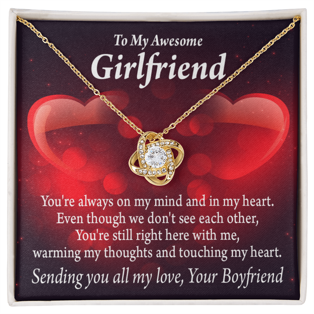 To My Girlfriend Always Warm My Thoughts Infinity Knot Necklace Message Card-Express Your Love Gifts