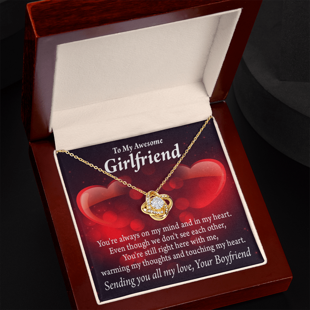 To My Girlfriend Always Warm My Thoughts Infinity Knot Necklace Message Card-Express Your Love Gifts