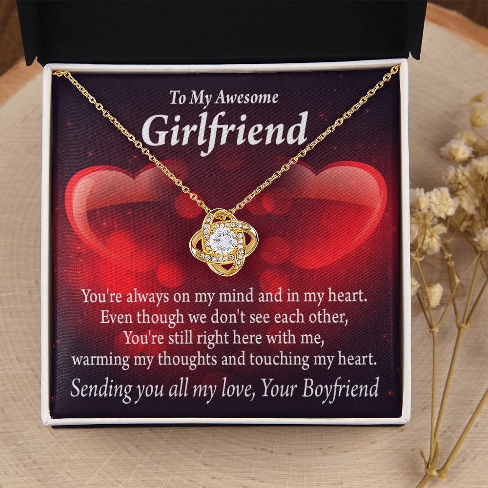 To My Girlfriend Always Warm My Thoughts Infinity Knot Necklace Message Card-Express Your Love Gifts