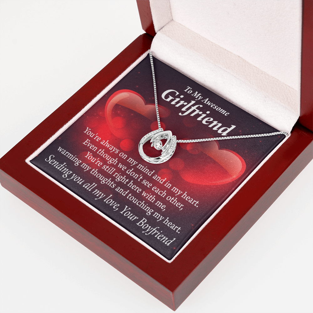 To My Girlfriend Always Warm My Thoughts Lucky Horseshoe Necklace Message Card 14k w CZ Crystals-Express Your Love Gifts