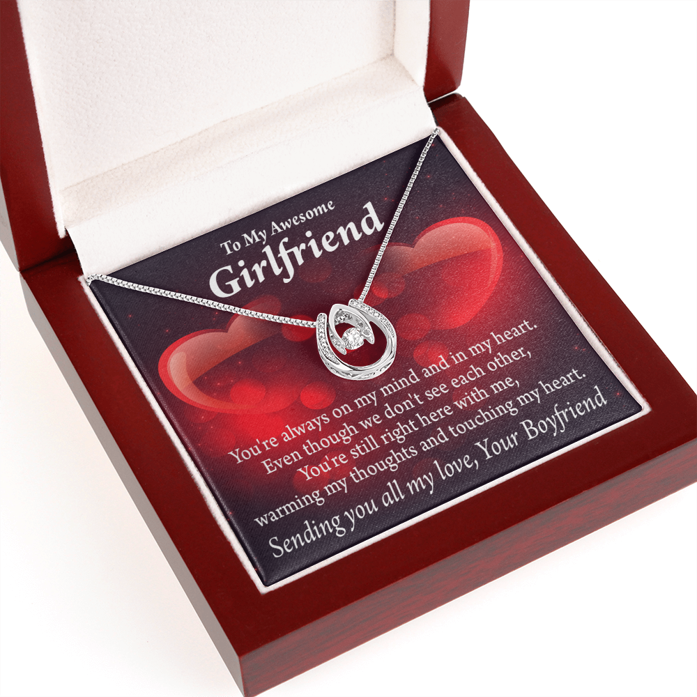 To My Girlfriend Always Warm My Thoughts Lucky Horseshoe Necklace Message Card 14k w CZ Crystals-Express Your Love Gifts