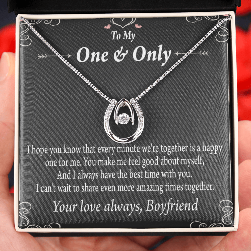 To My Girlfriend Amazing Times Lucky Horseshoe Necklace Message Card 14k w CZ Crystals-Express Your Love Gifts