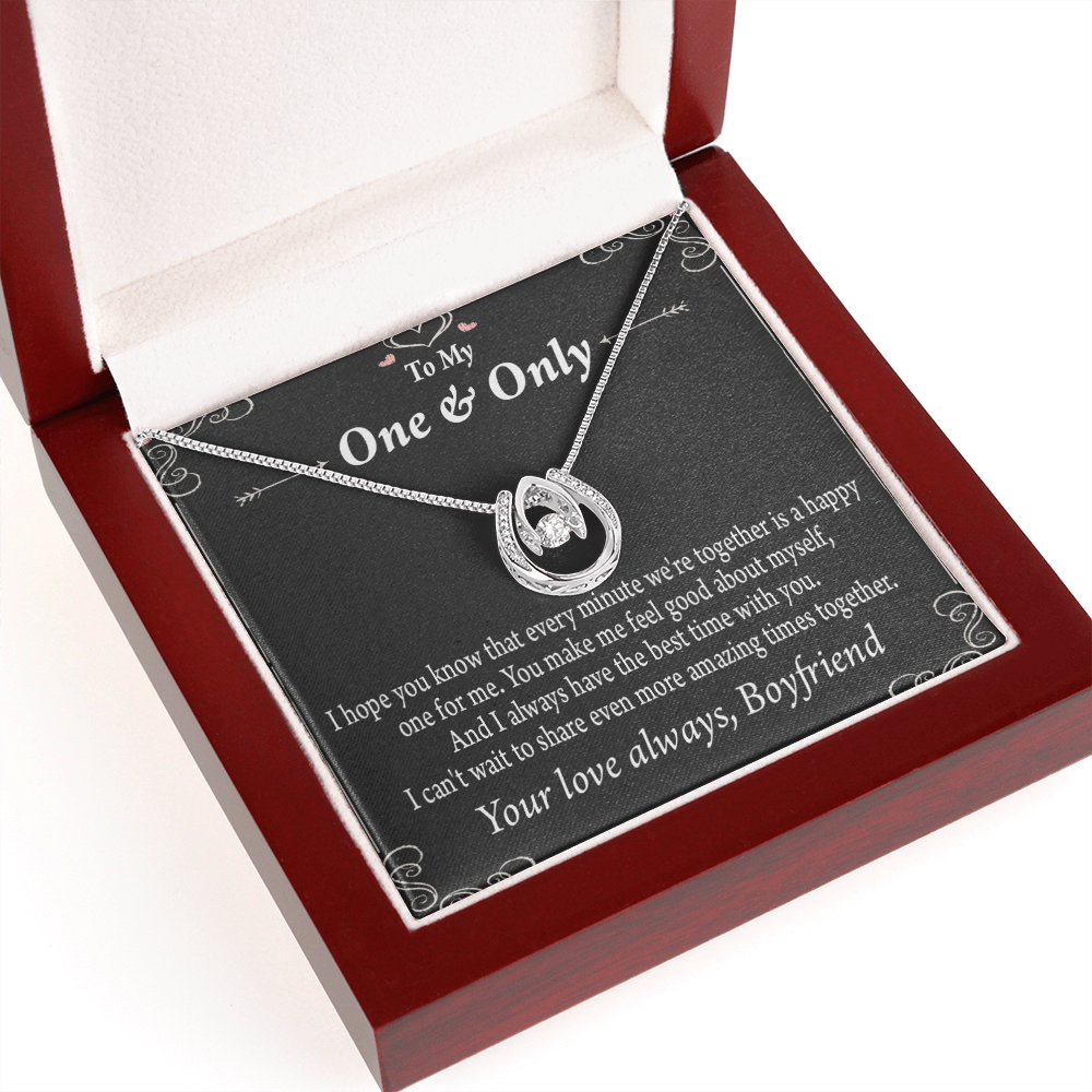 To My Girlfriend Amazing Times Lucky Horseshoe Necklace Message Card 14k w CZ Crystals-Express Your Love Gifts