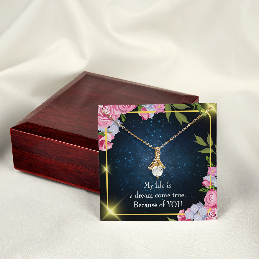 To My Girlfriend Because of YOU Alluring Ribbon Necklace Message Card-Express Your Love Gifts
