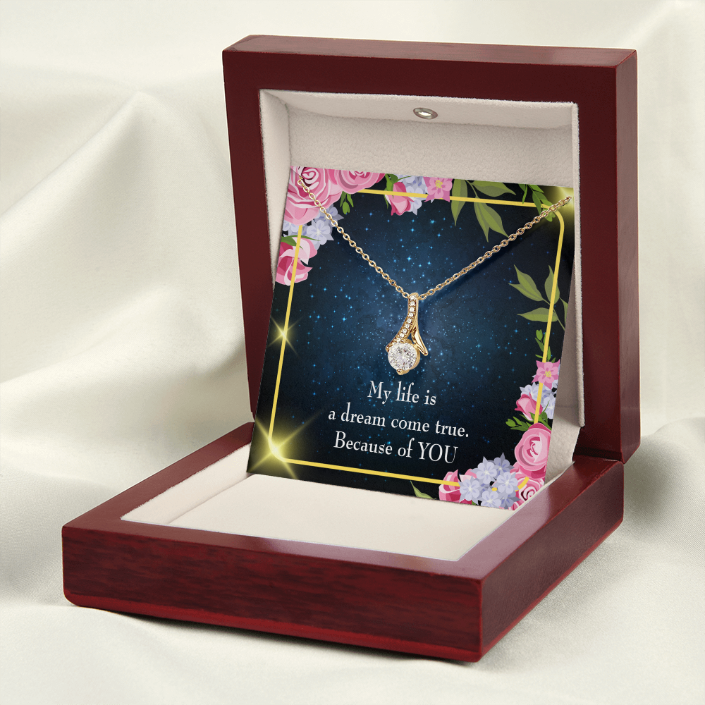 To My Girlfriend Because of YOU Alluring Ribbon Necklace Message Card-Express Your Love Gifts