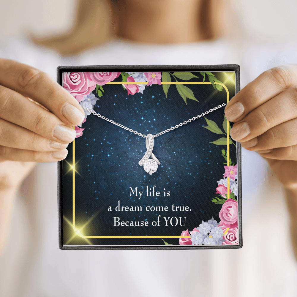To My Girlfriend Because of YOU Alluring Ribbon Necklace Message Card-Express Your Love Gifts