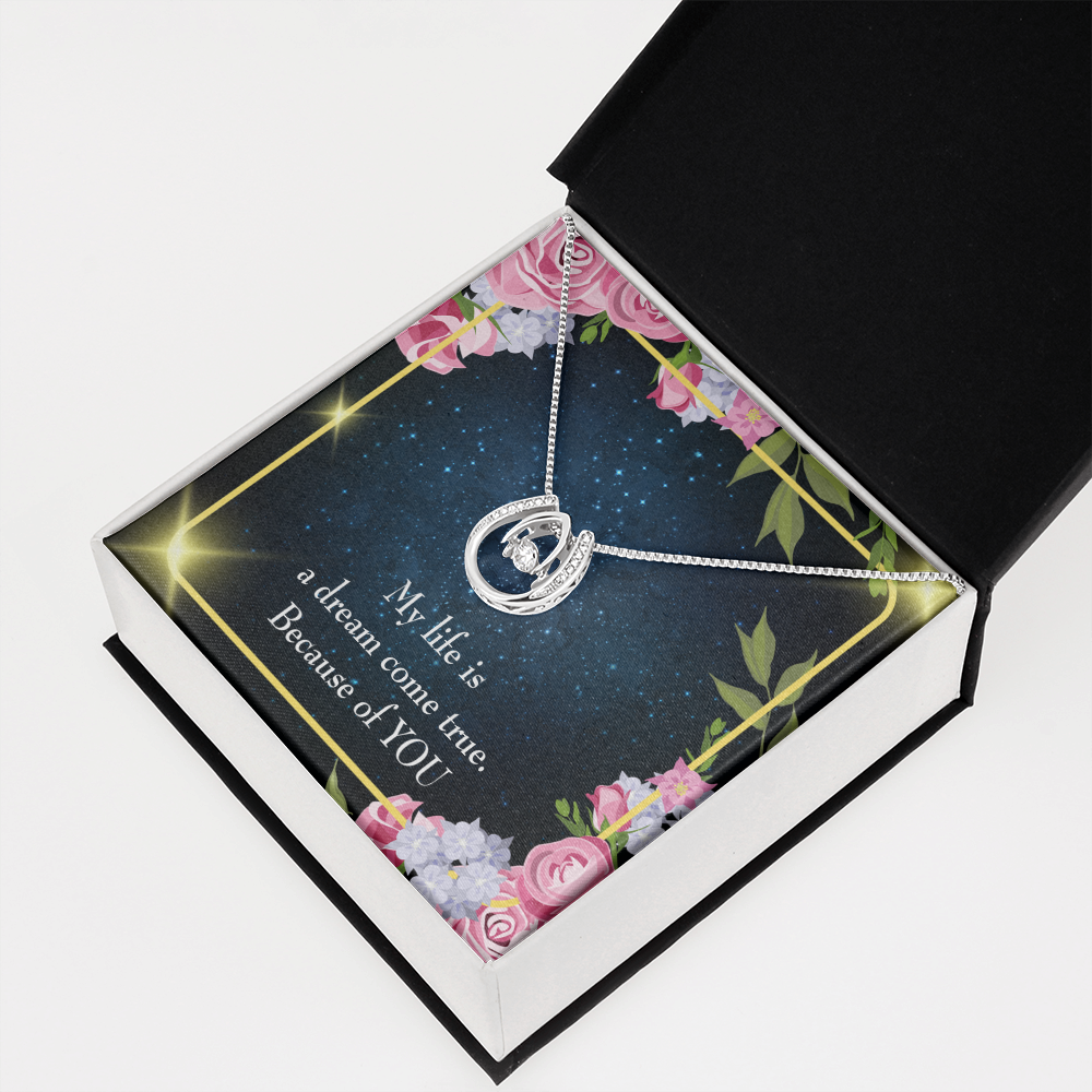 To My Girlfriend Because of YOU Lucky Horseshoe Necklace Message Card 14k w CZ Crystals-Express Your Love Gifts