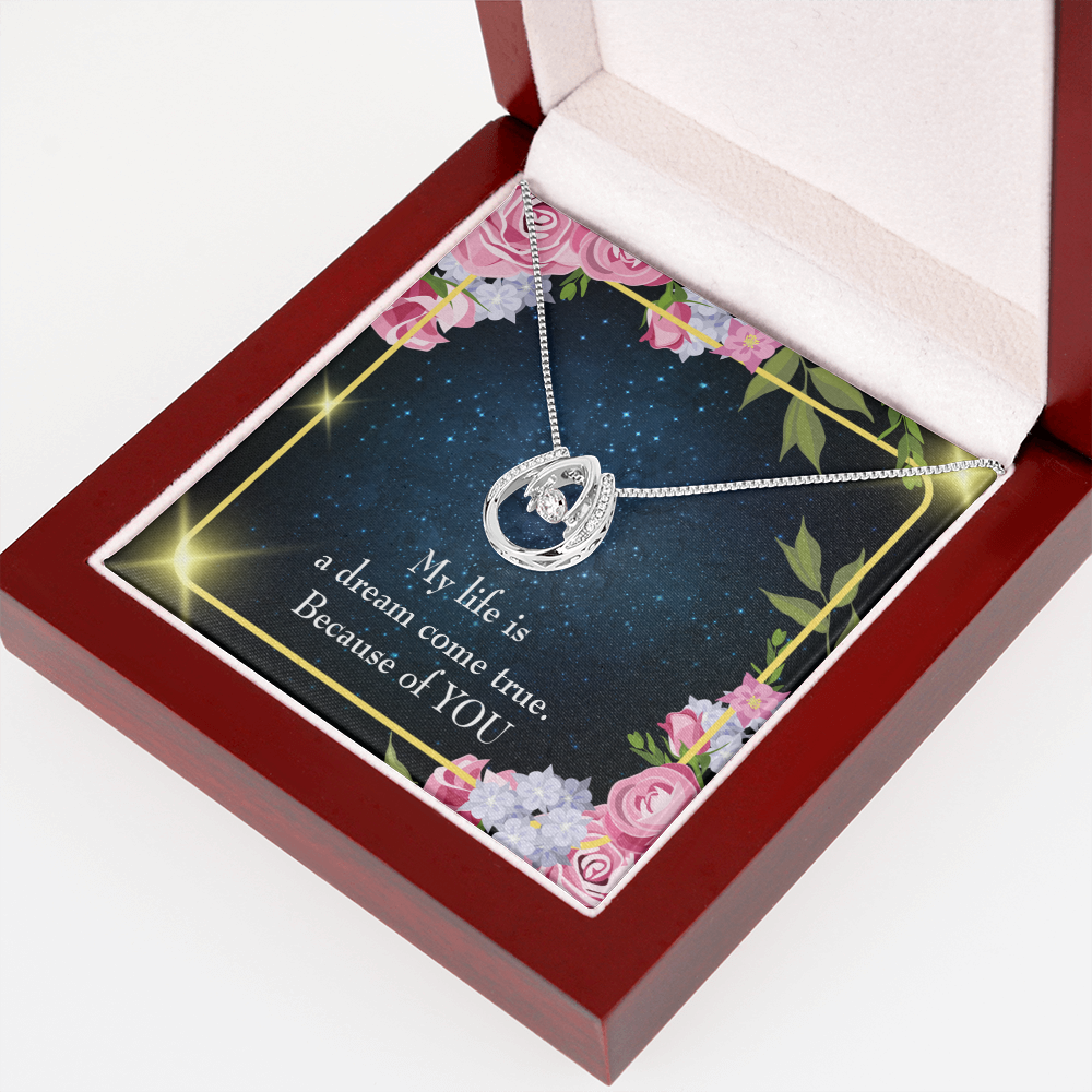 To My Girlfriend Because of YOU Lucky Horseshoe Necklace Message Card 14k w CZ Crystals-Express Your Love Gifts