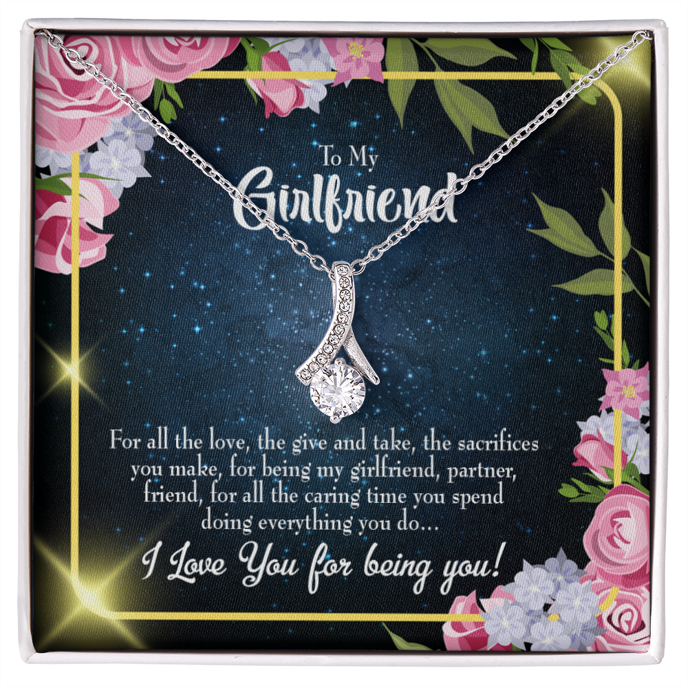 To My Girlfriend Being You Alluring Ribbon Necklace Message Card-Express Your Love Gifts