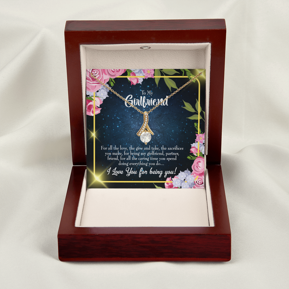 To My Girlfriend Being You Alluring Ribbon Necklace Message Card-Express Your Love Gifts
