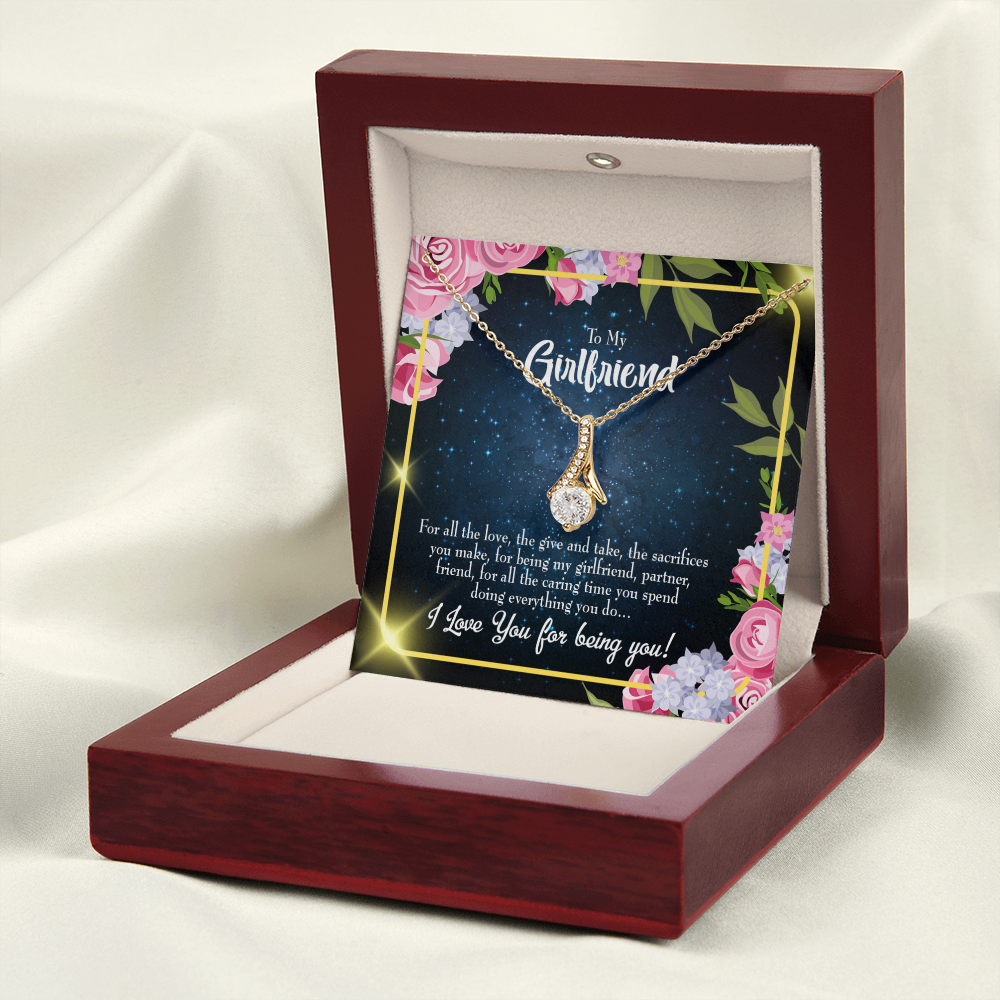 To My Girlfriend Being You Alluring Ribbon Necklace Message Card-Express Your Love Gifts