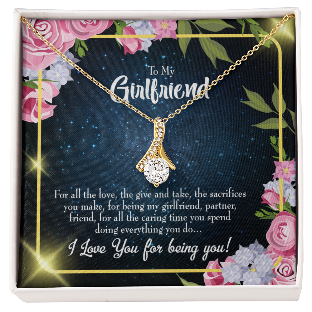To My Girlfriend Being You Alluring Ribbon Necklace Message Card-Express Your Love Gifts