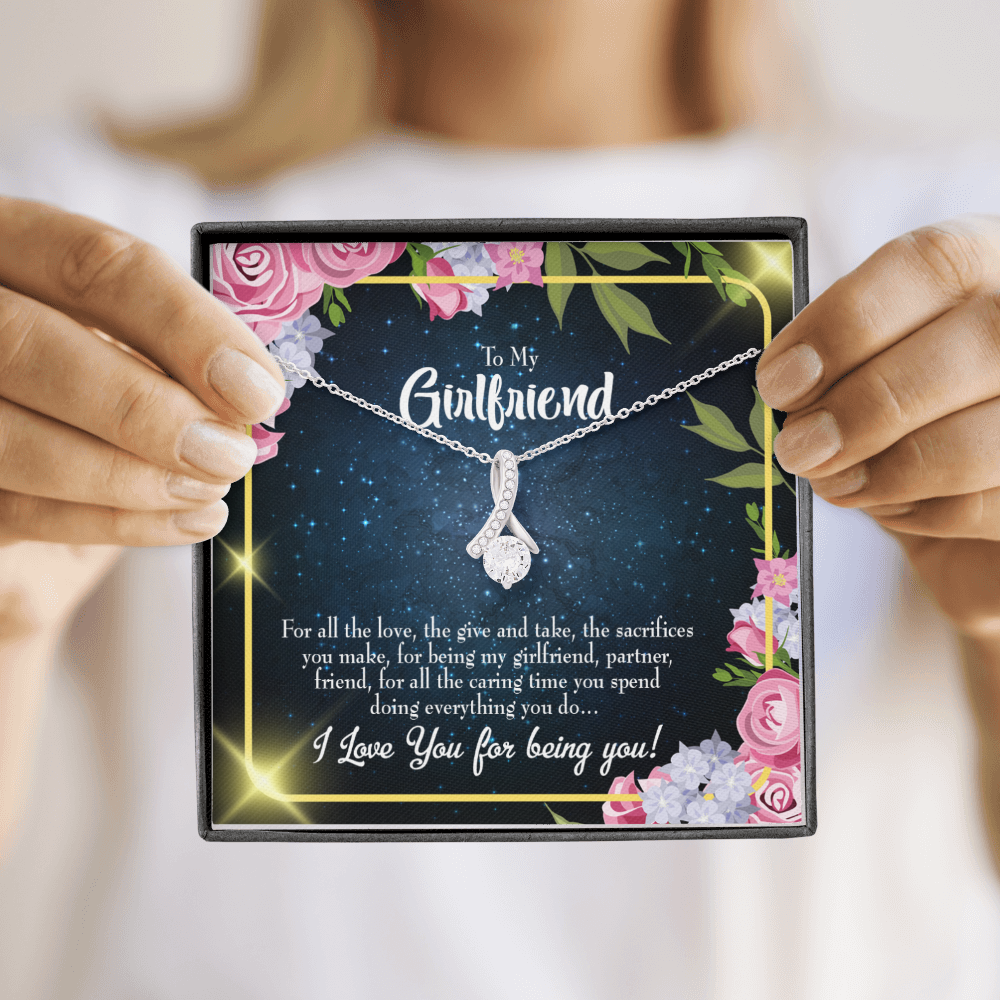 To My Girlfriend Being You Alluring Ribbon Necklace Message Card-Express Your Love Gifts