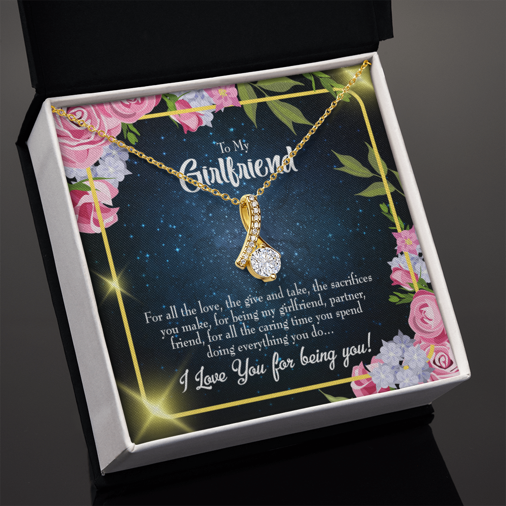 To My Girlfriend Being You Alluring Ribbon Necklace Message Card-Express Your Love Gifts
