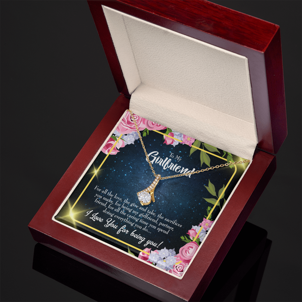 To My Girlfriend Being You Alluring Ribbon Necklace Message Card-Express Your Love Gifts