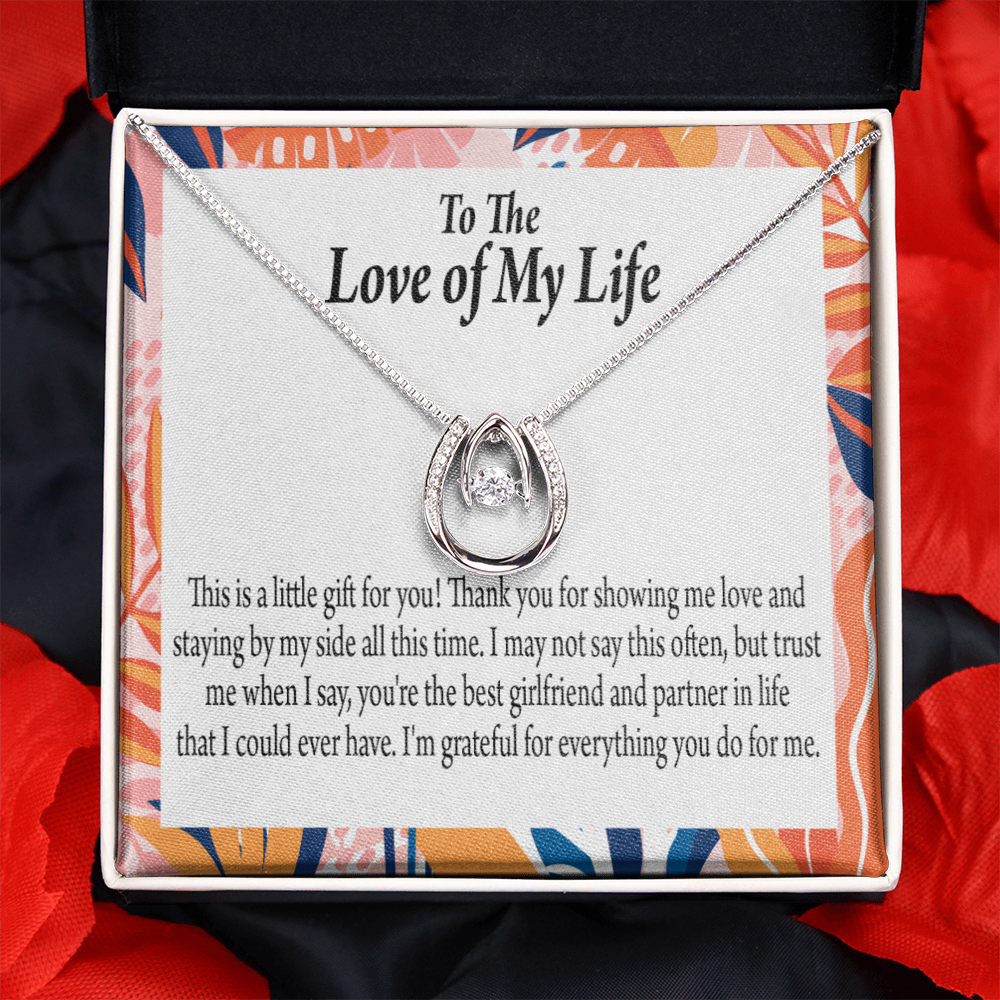 To My Girlfriend Best Girl Lucky Horseshoe Necklace Message Card 14k w CZ Crystals-Express Your Love Gifts