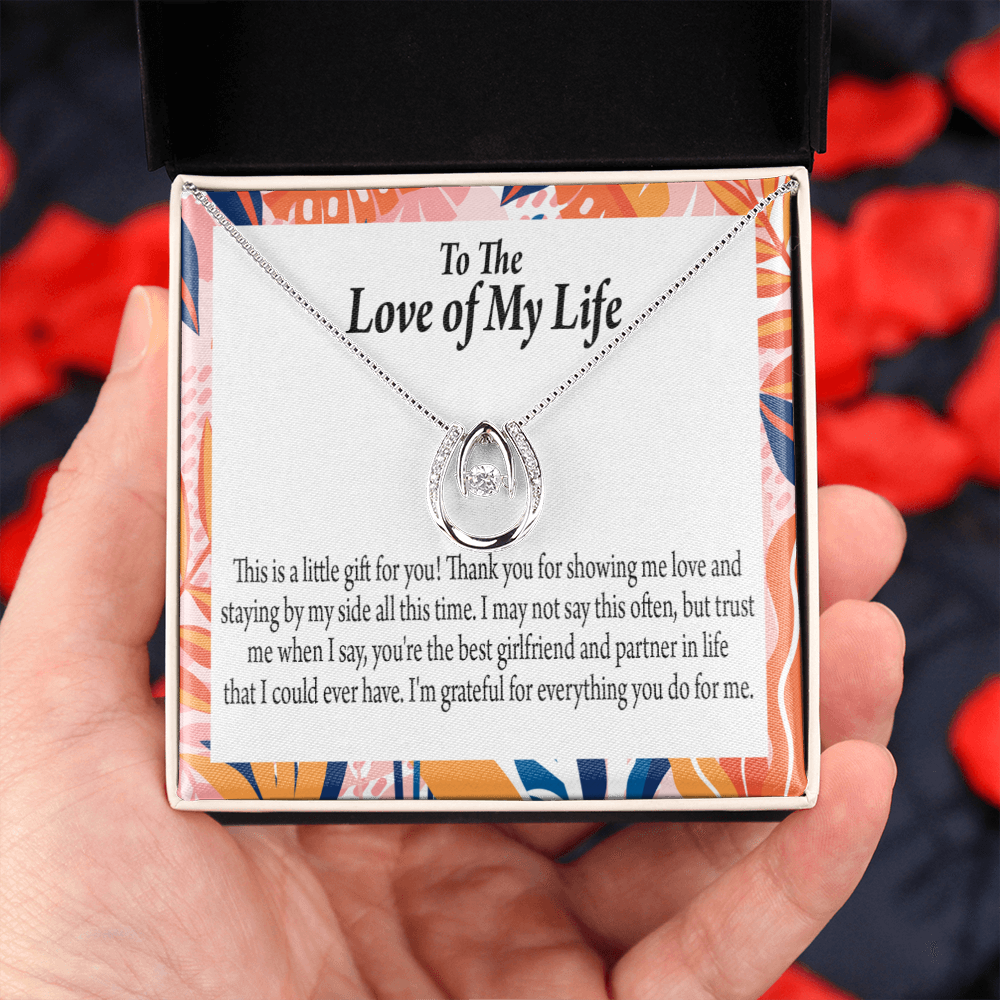 To My Girlfriend Best Girl Lucky Horseshoe Necklace Message Card 14k w CZ Crystals-Express Your Love Gifts