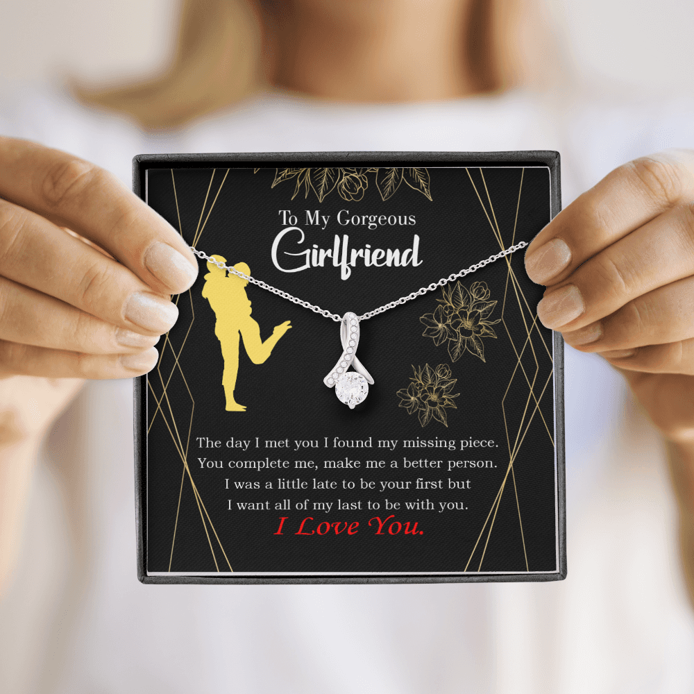 To My Girlfriend Better Person Alluring Ribbon Necklace Message Card-Express Your Love Gifts