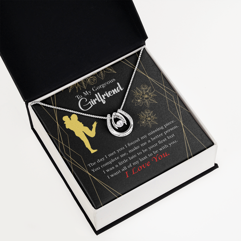 To My Girlfriend Better Person Lucky Horseshoe Necklace Message Card 14k w CZ Crystals-Express Your Love Gifts
